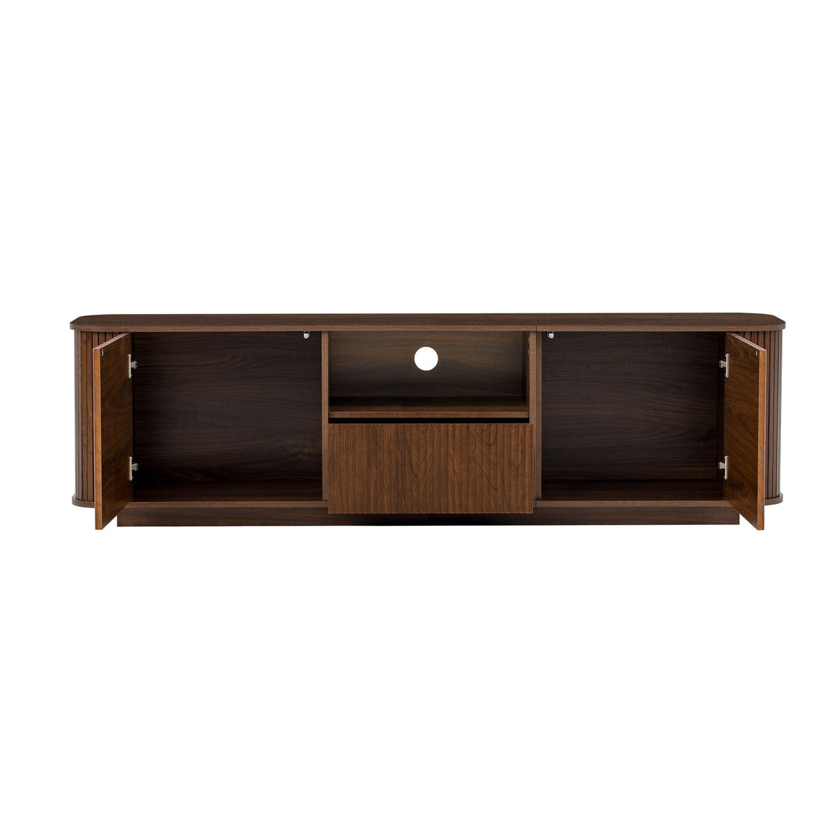70" TV Stand With Ample Storage, Curved Corners - Dark Brown