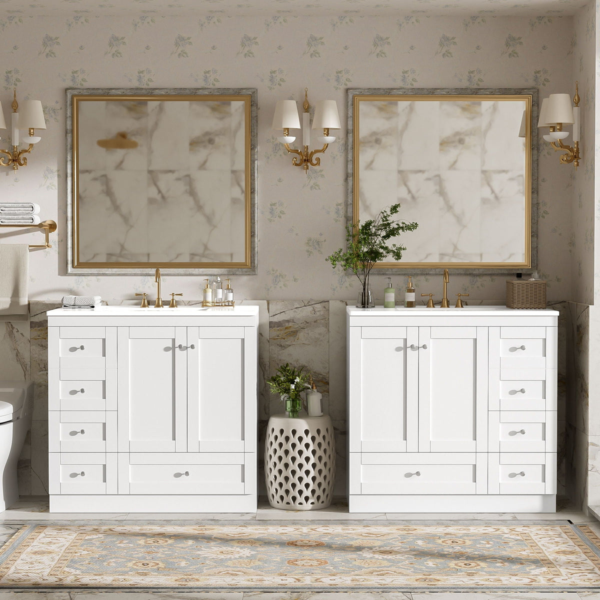 Shaker Free Standing Bathroom Vanity Cabinet & Sink, Soft Close Drawers, Soft Close Doors
